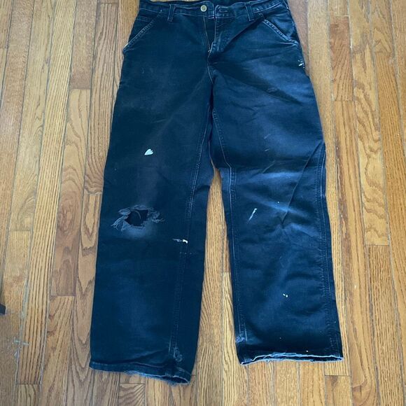 Carhartt Other - Carhartt straight wide leg utility distressed paint smear denim jeans size 30